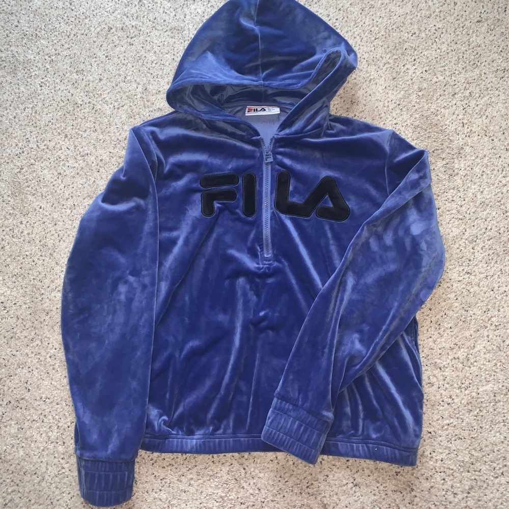 FILA Womens Velour Velvet Large Blue Hoodie
